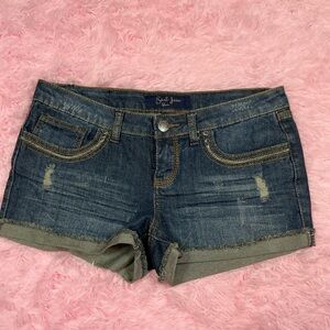 Earl Jeans Dark Blue Distressed Roll-Cuff Denim Shorts